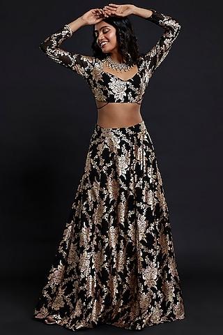 black recycled polyester lehenga set