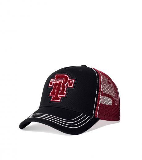 black red logo trucker hat