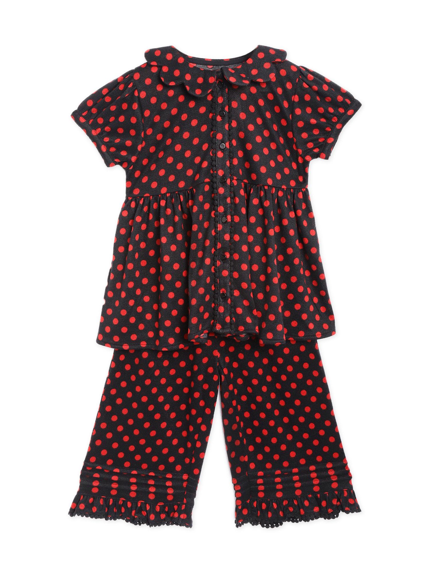 black red polka dot peterpan nightsuit (set of 2)