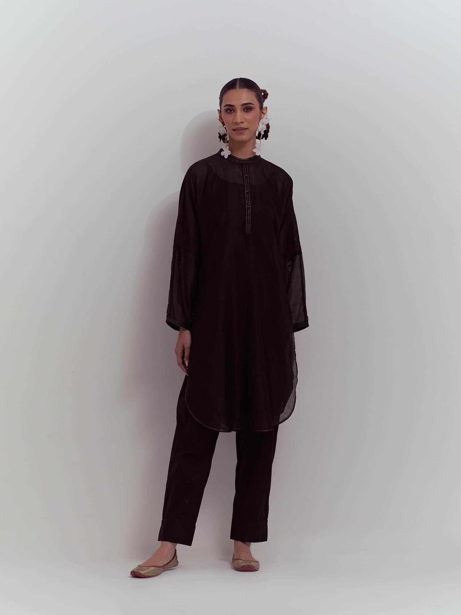 black regal kurta with slip (set of 2)