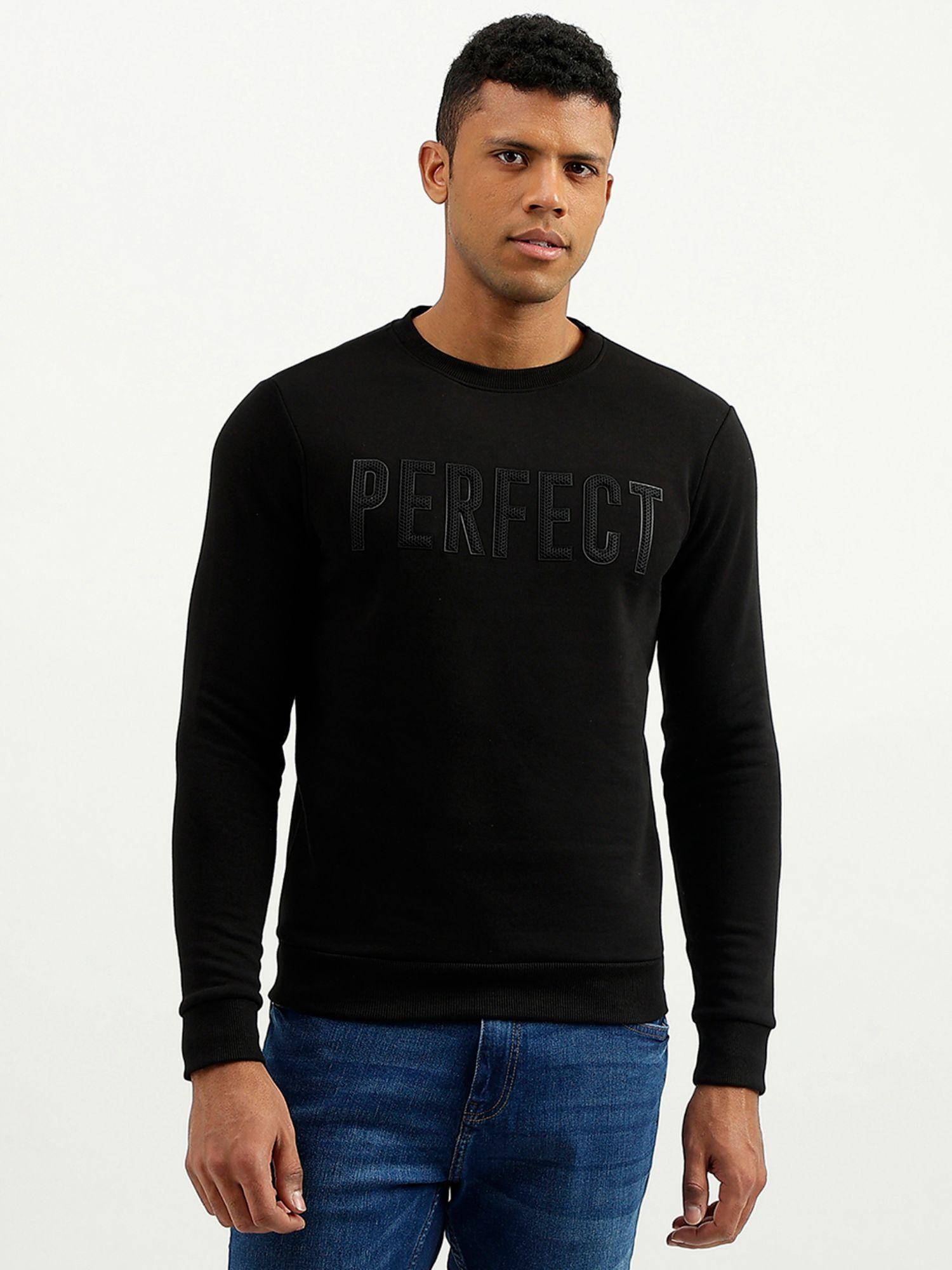 black regular fit round neck printed sweatshirt