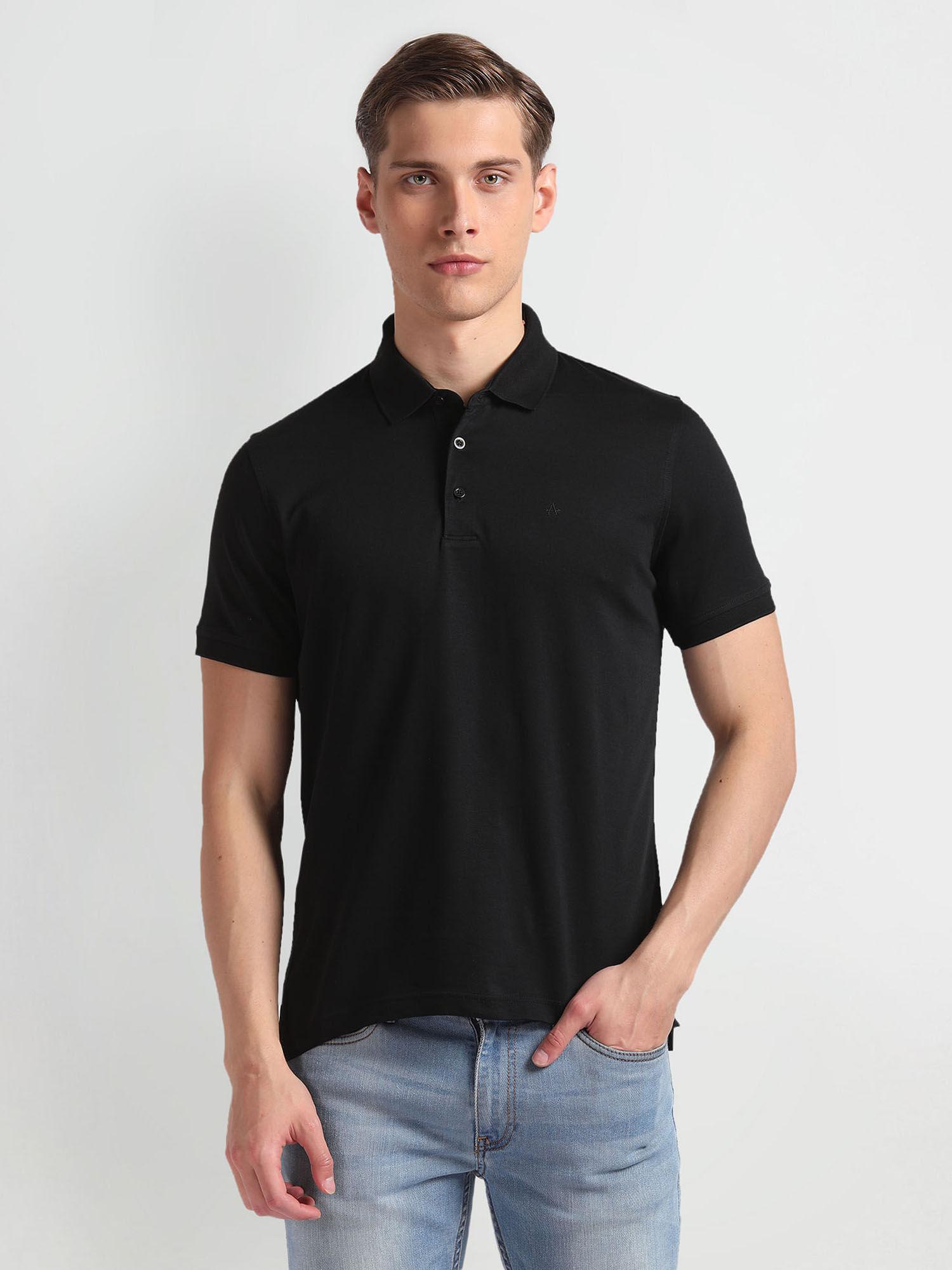 black regular fit solid polo t-shirt