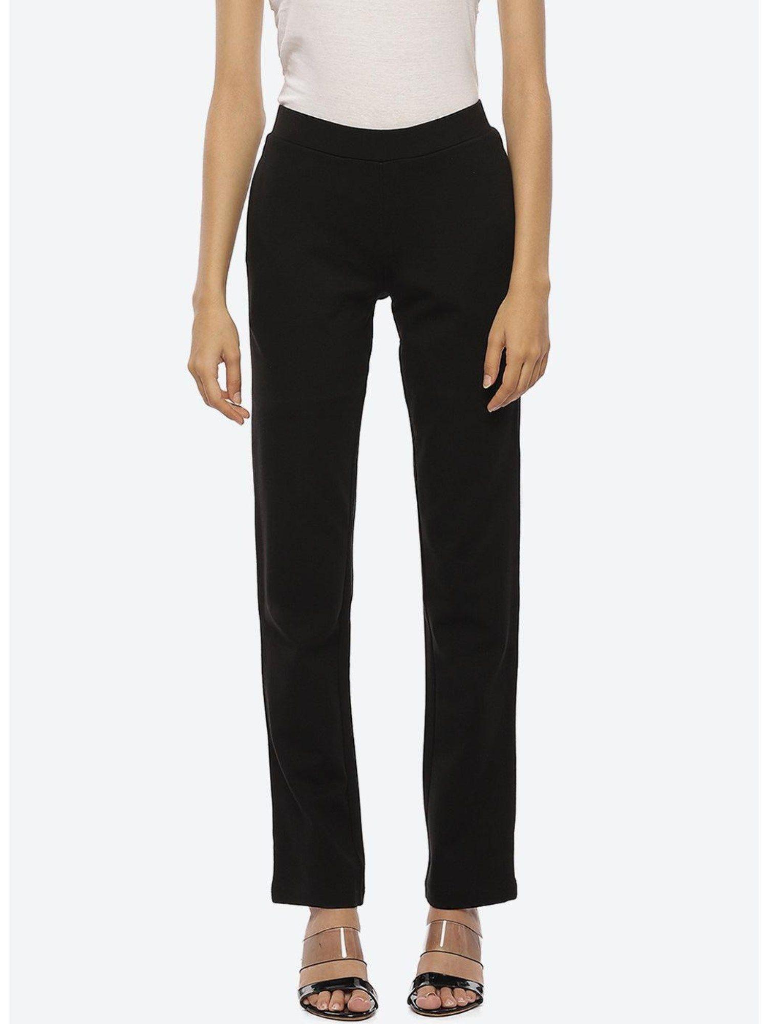 black regular solid plain pants