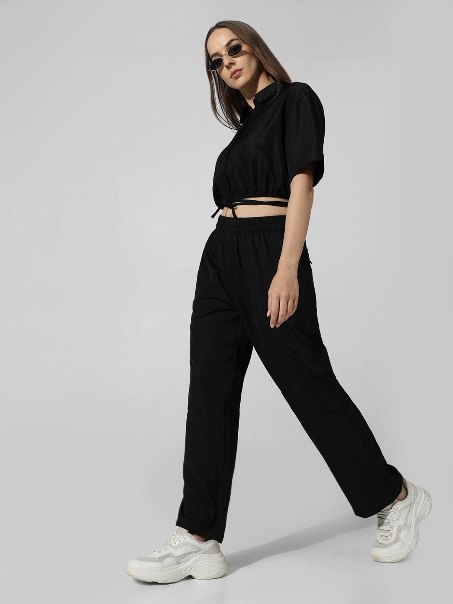 black relax fit solid pant