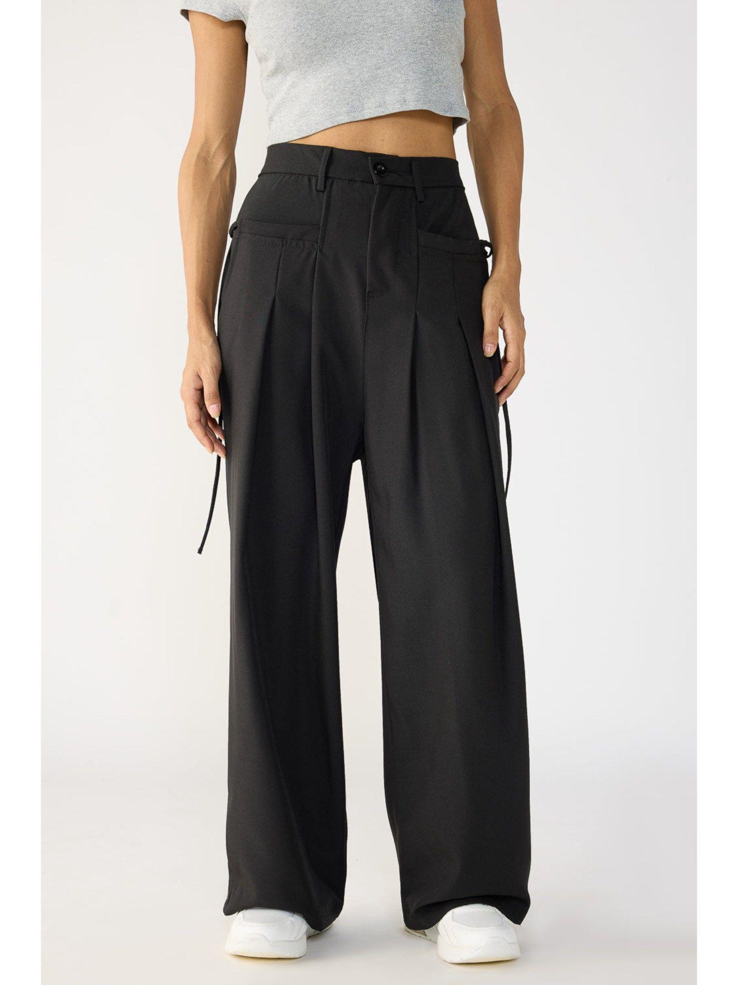 black relaxed fit korean pant with drawstring