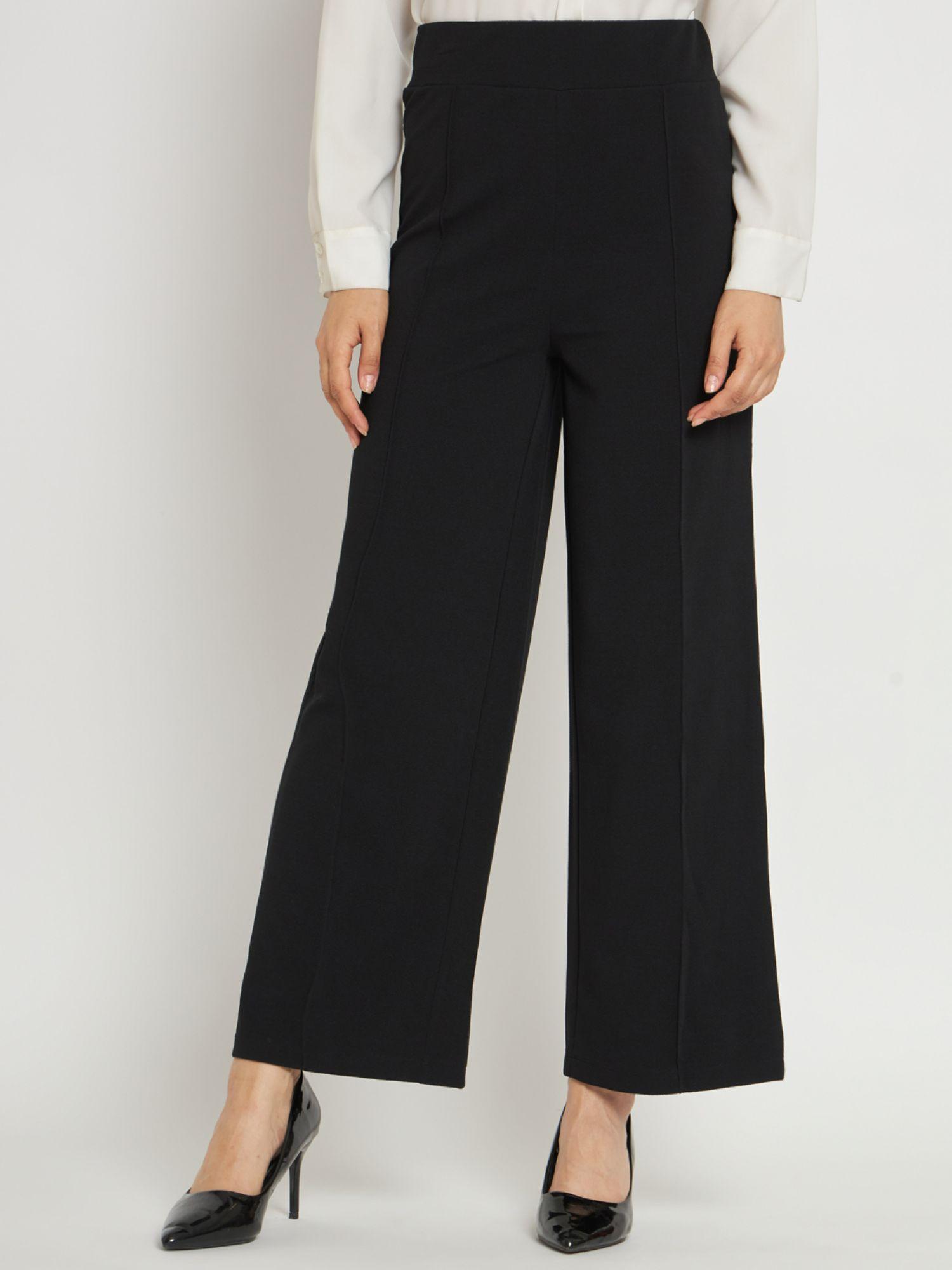black relaxed straight fit trousers