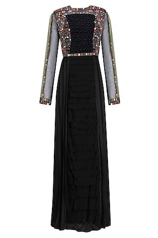 black resham embroidered long dress