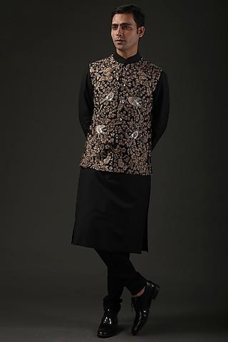 black resham embroidered nehru jacket