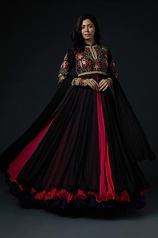 black resham hand embroidered anarkali set