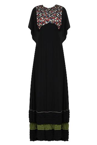 black resham thread embroidered flared dress