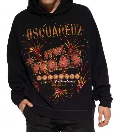 black rhinestones printed hoodie