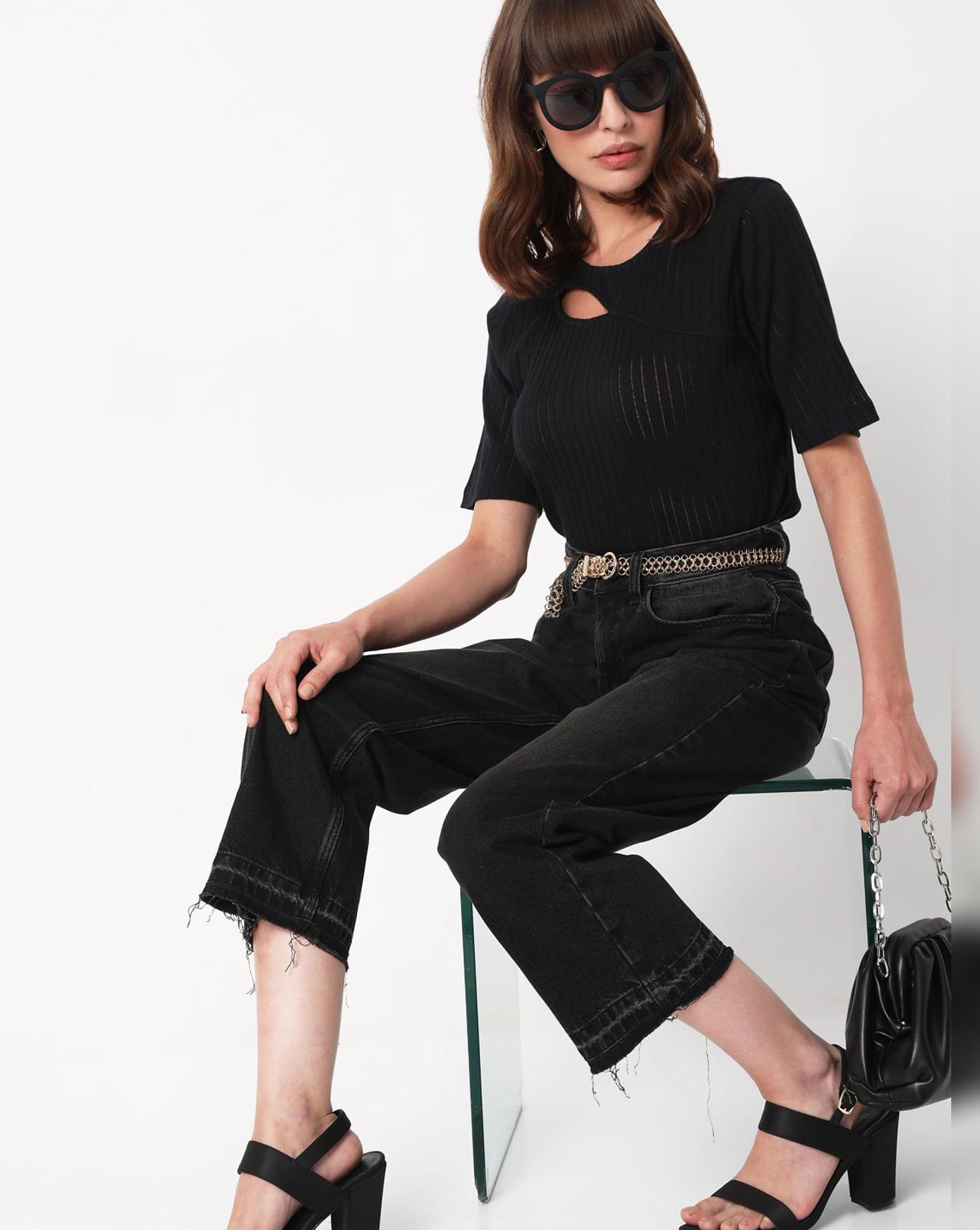 black ribbed cut out top
