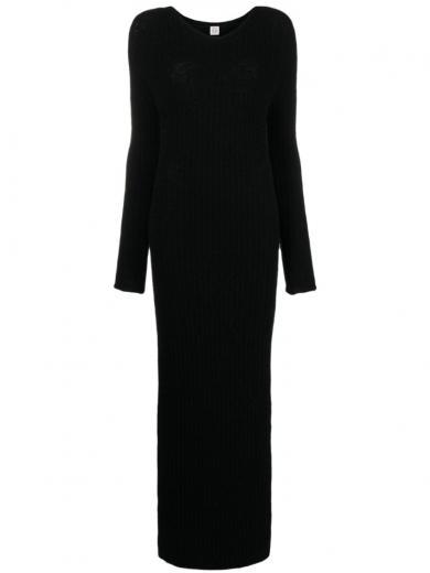 black ribbed merino blend dress