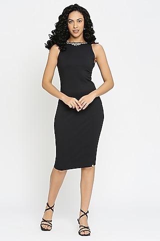 black ribbed stone embroidered dress