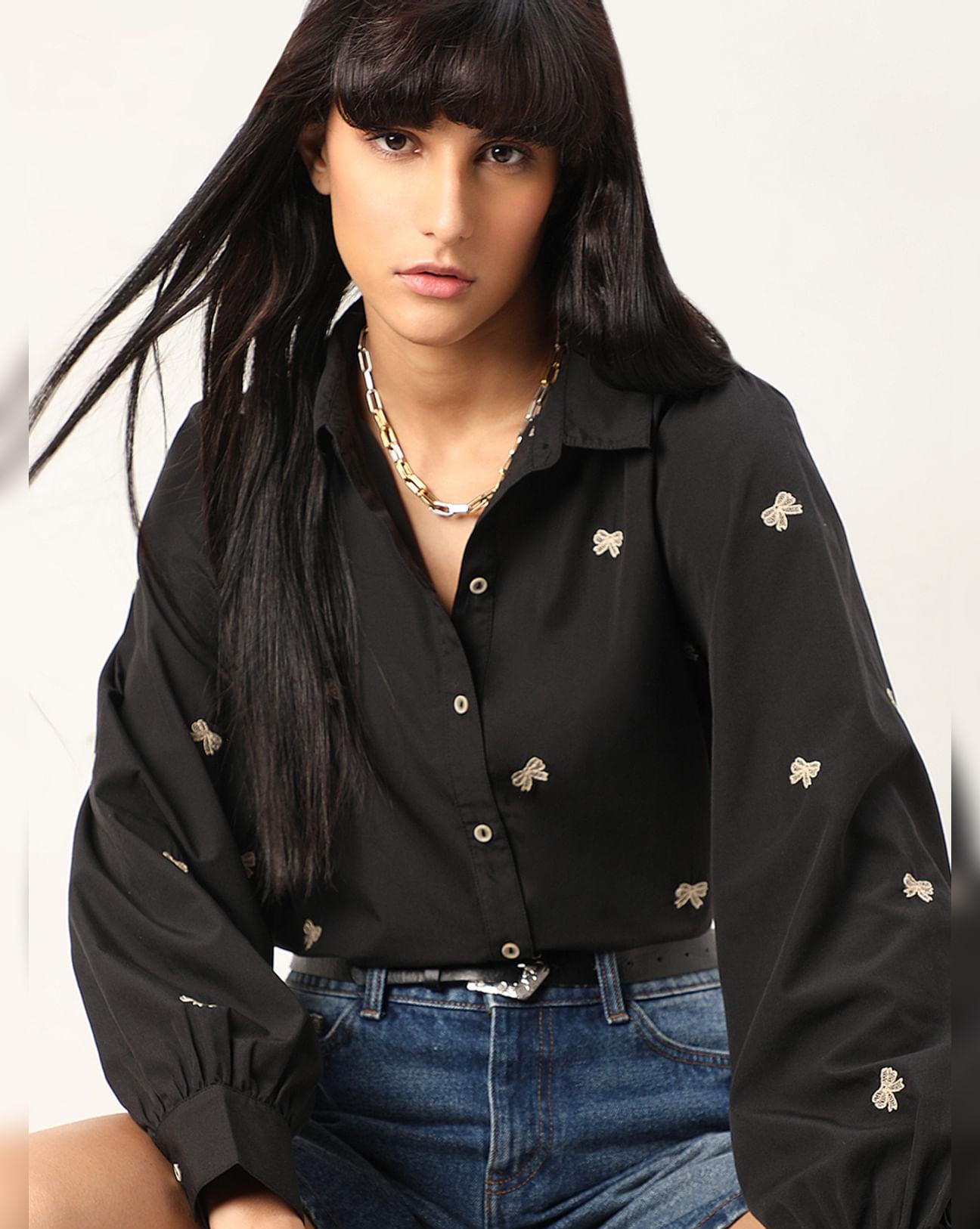 black ribbon print shirt