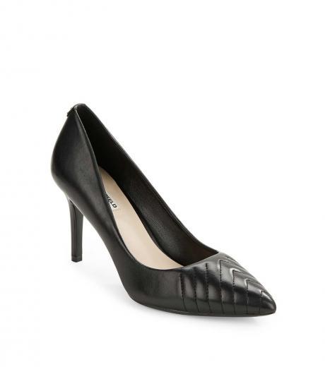 black roulle leather point-toe pumps