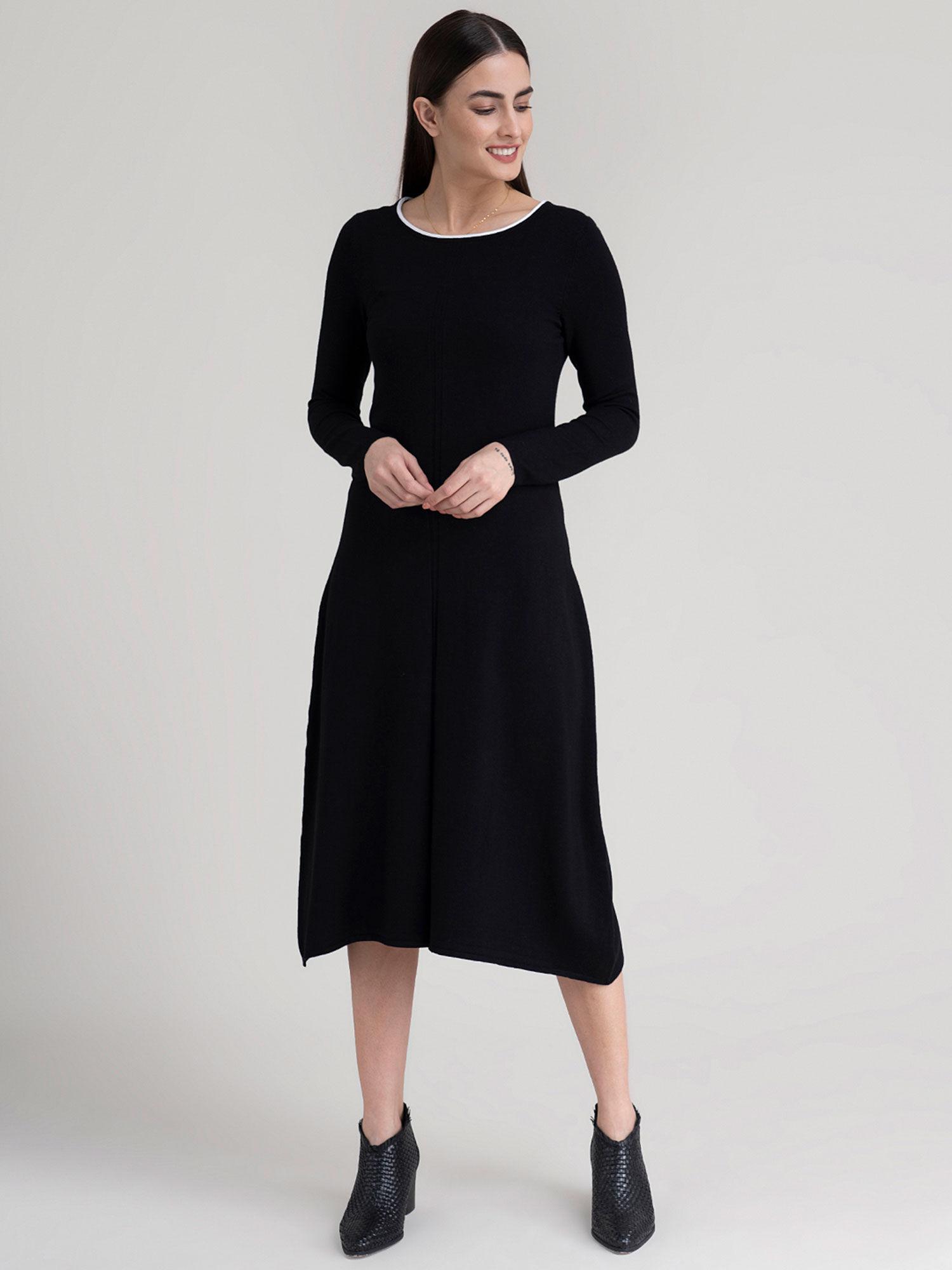 black round neck colour block sweater dress