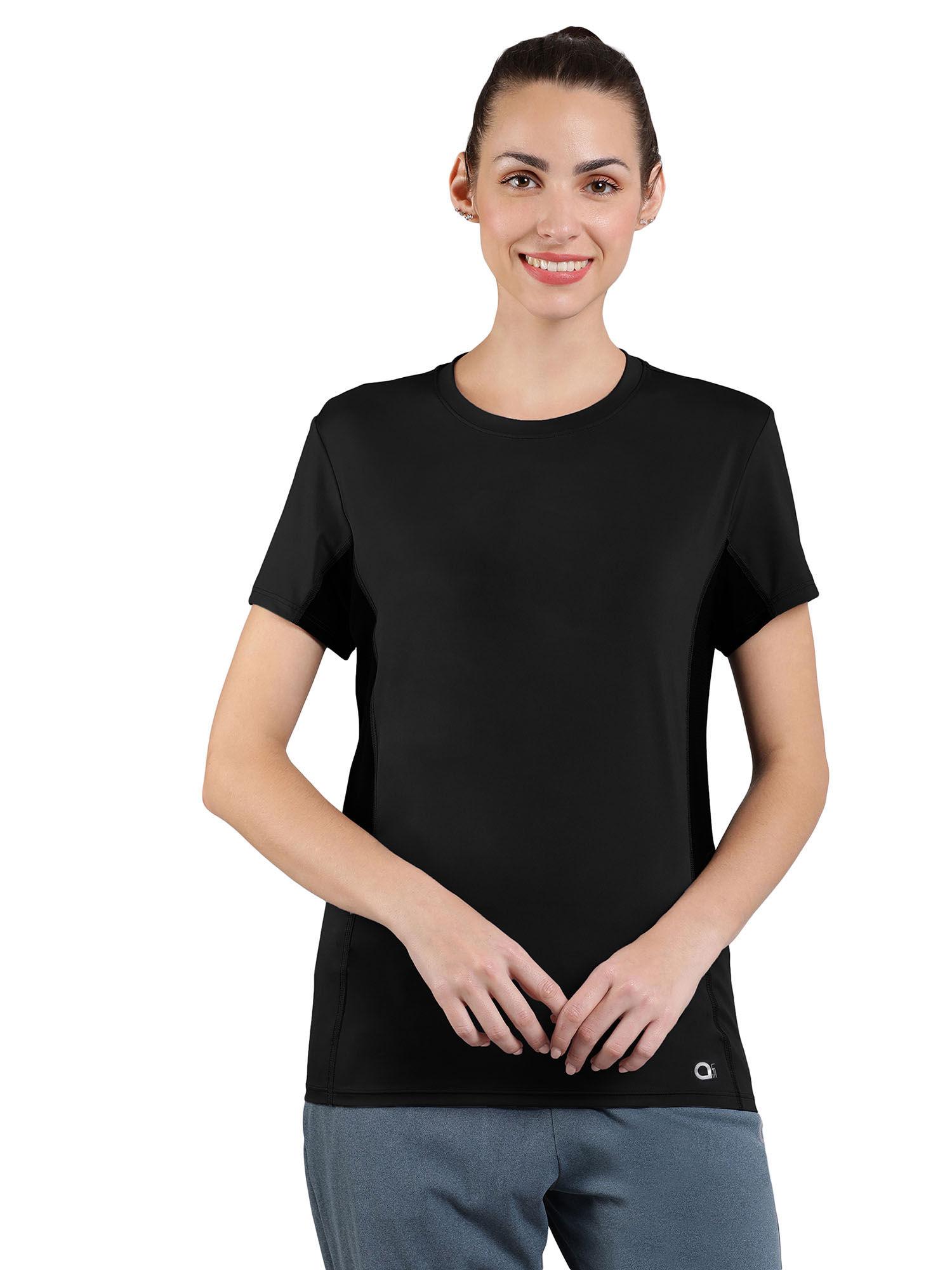 black round neck half sleeves flaunt workout t-shirt