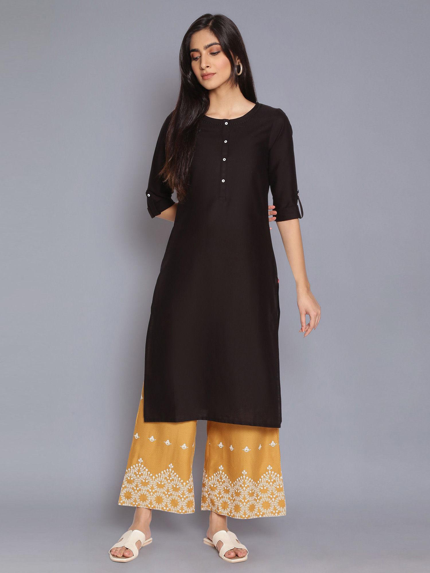 black round neck solid kurta