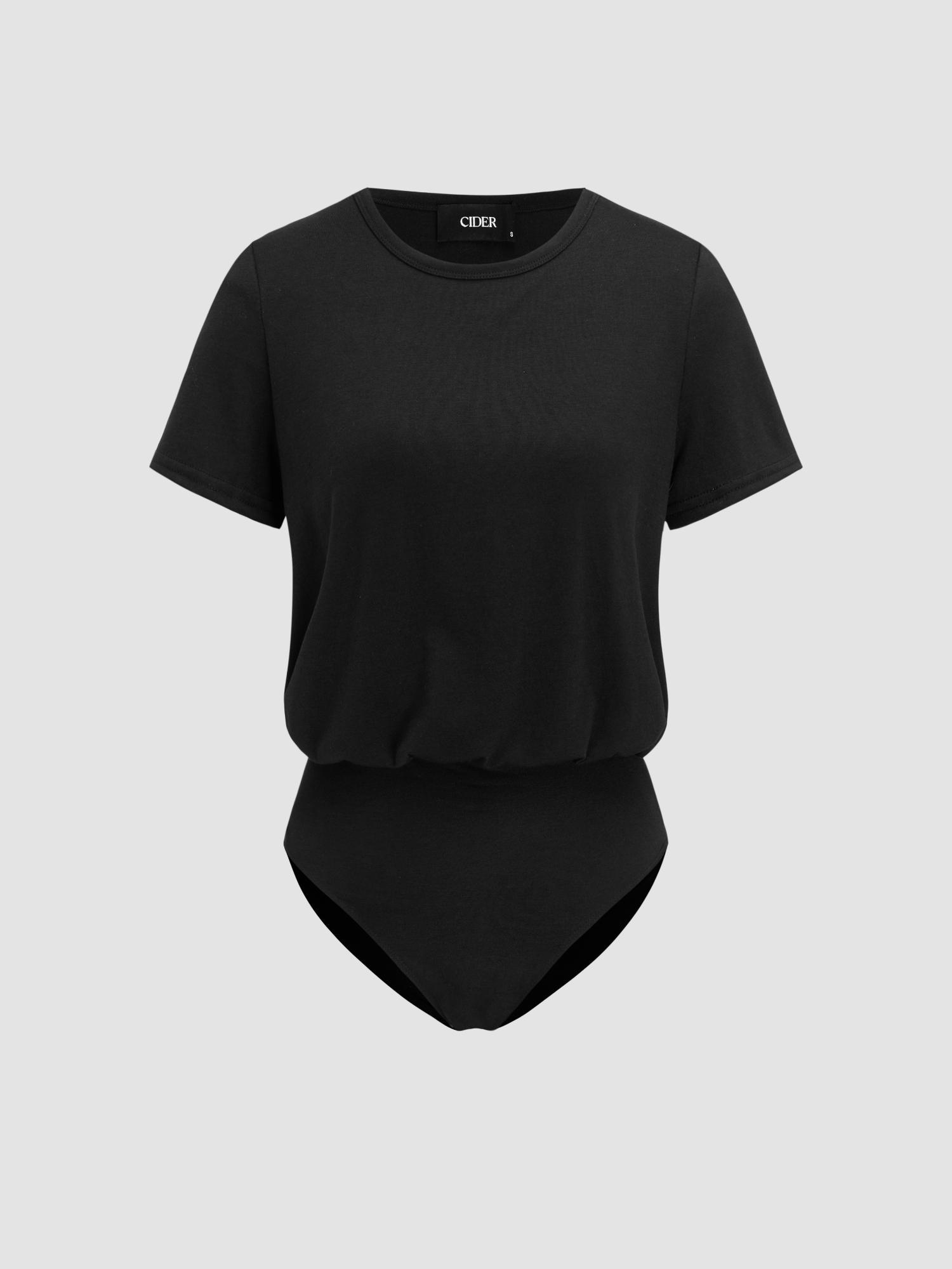 black round neck solid short sleeve bodysuit