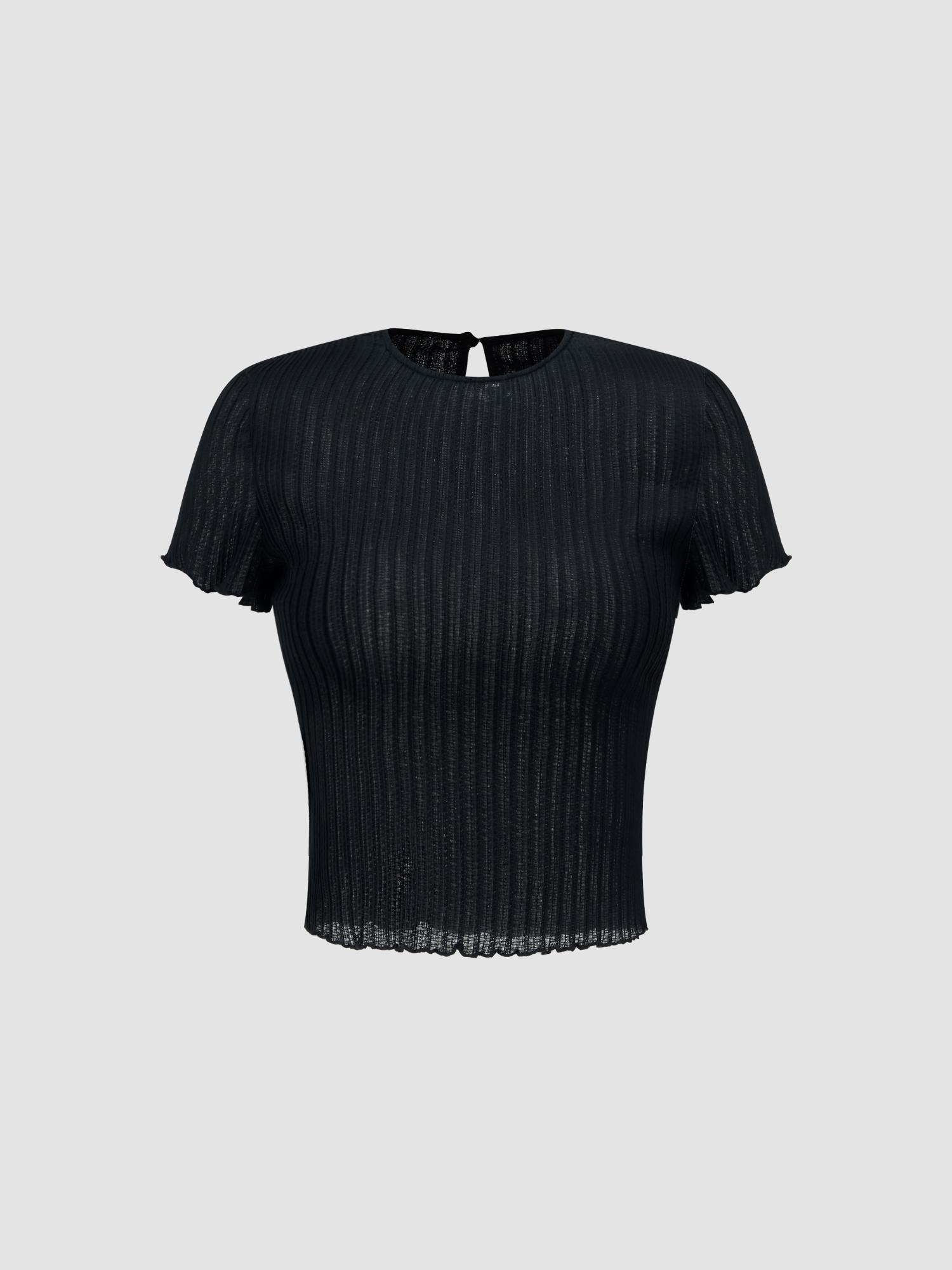 black round neck solid short sleeve tee