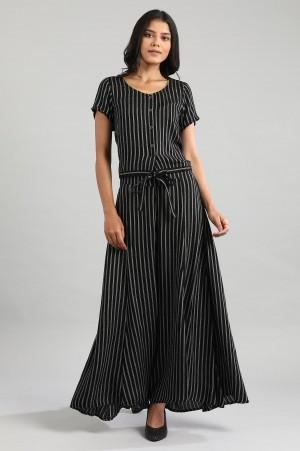 black round neck yarn-dyed top & palazzo set