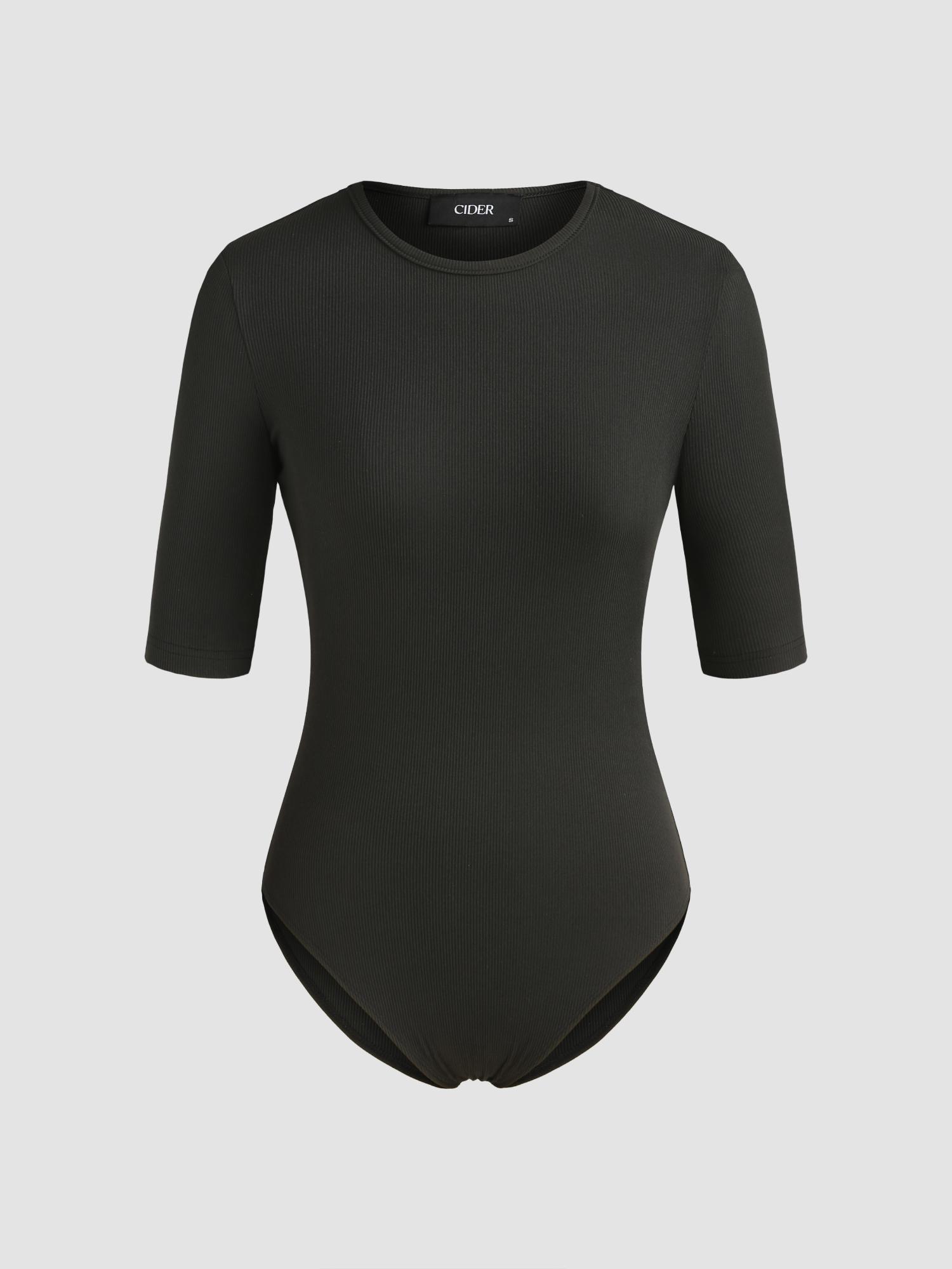 black round neckline solid bodysuit