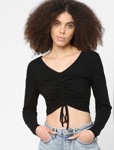 black ruched crop top