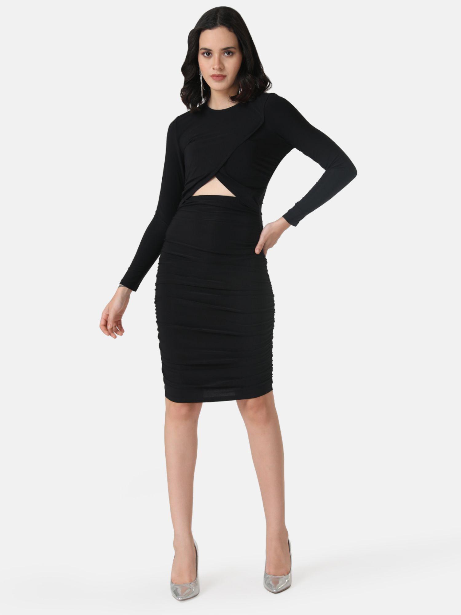 black ruched knee length dress