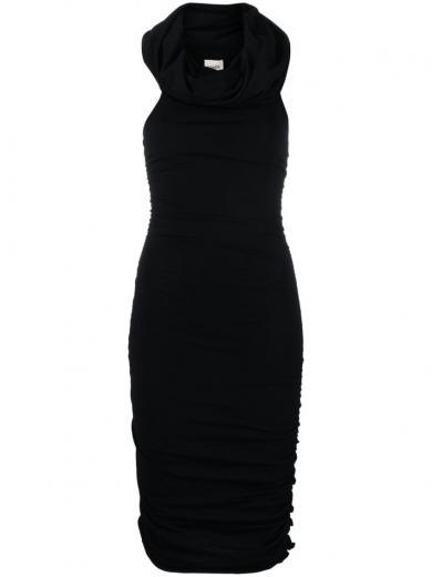 black ruched mini dress
