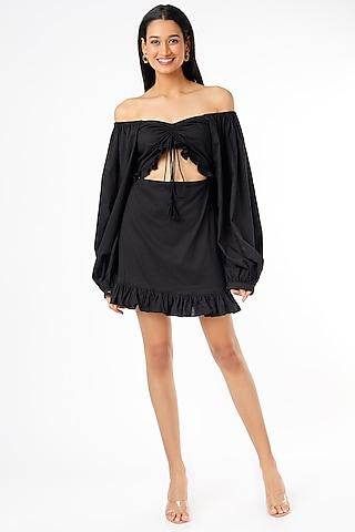 black ruffled mini dress