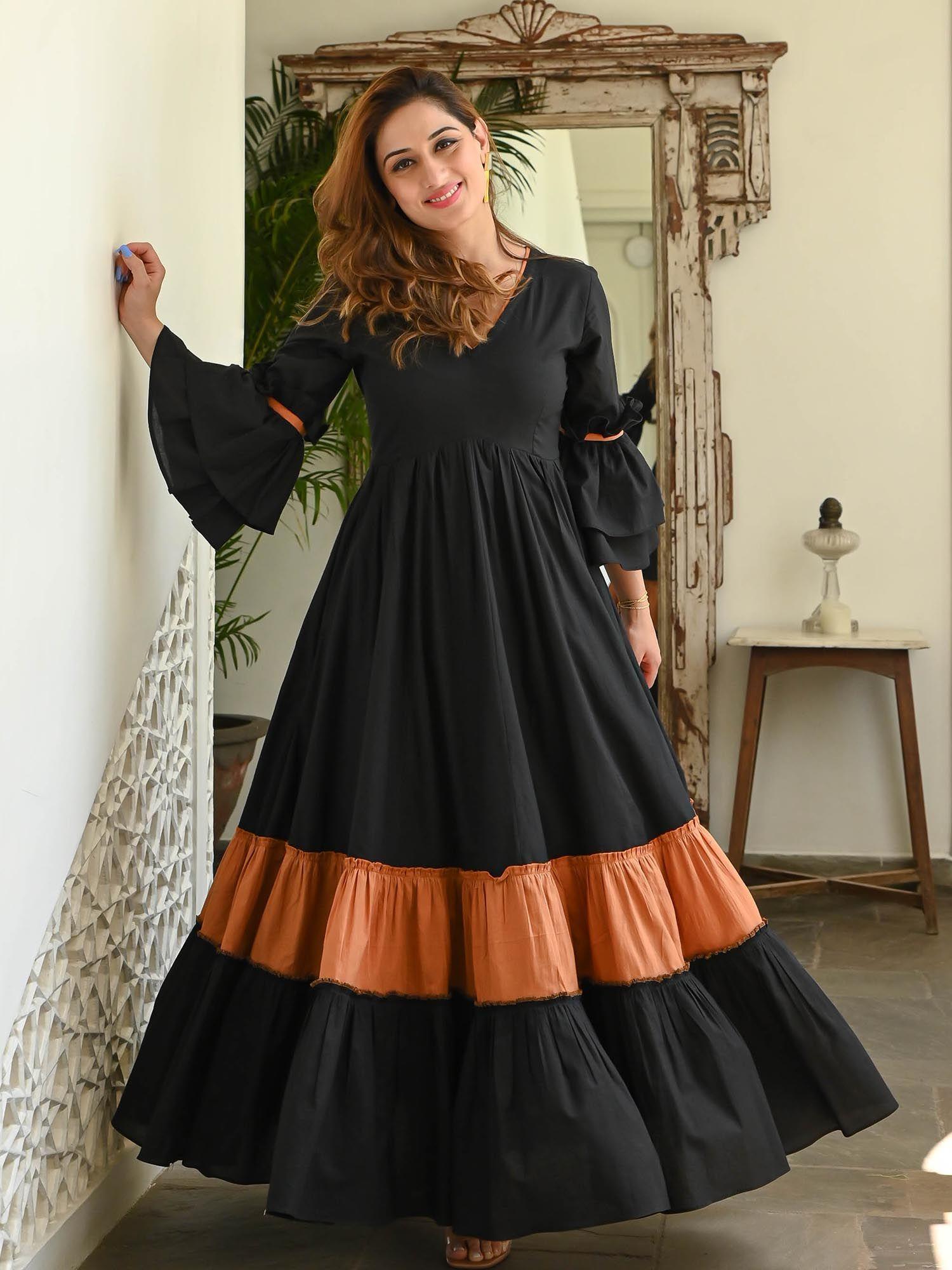 black rust tier cotton maxi dress