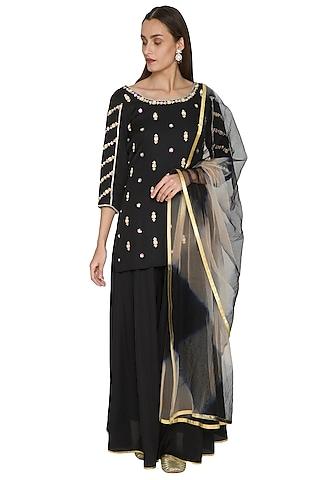 black satin & rayon kalidar sharara set for girls