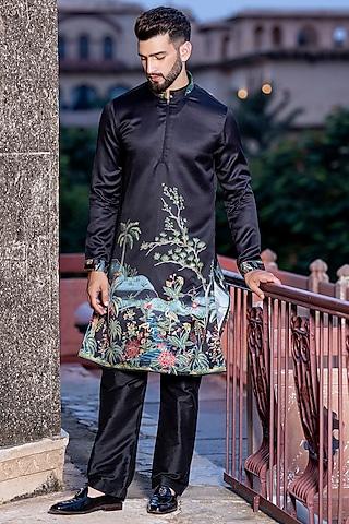 black satin digital printed kurta set