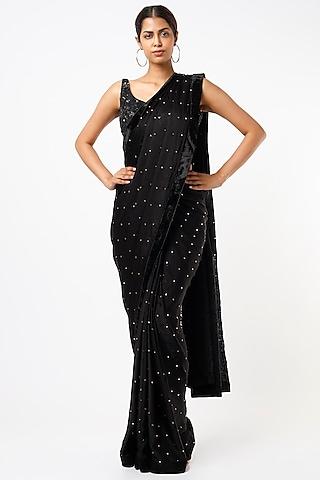 black satin georgette saree set