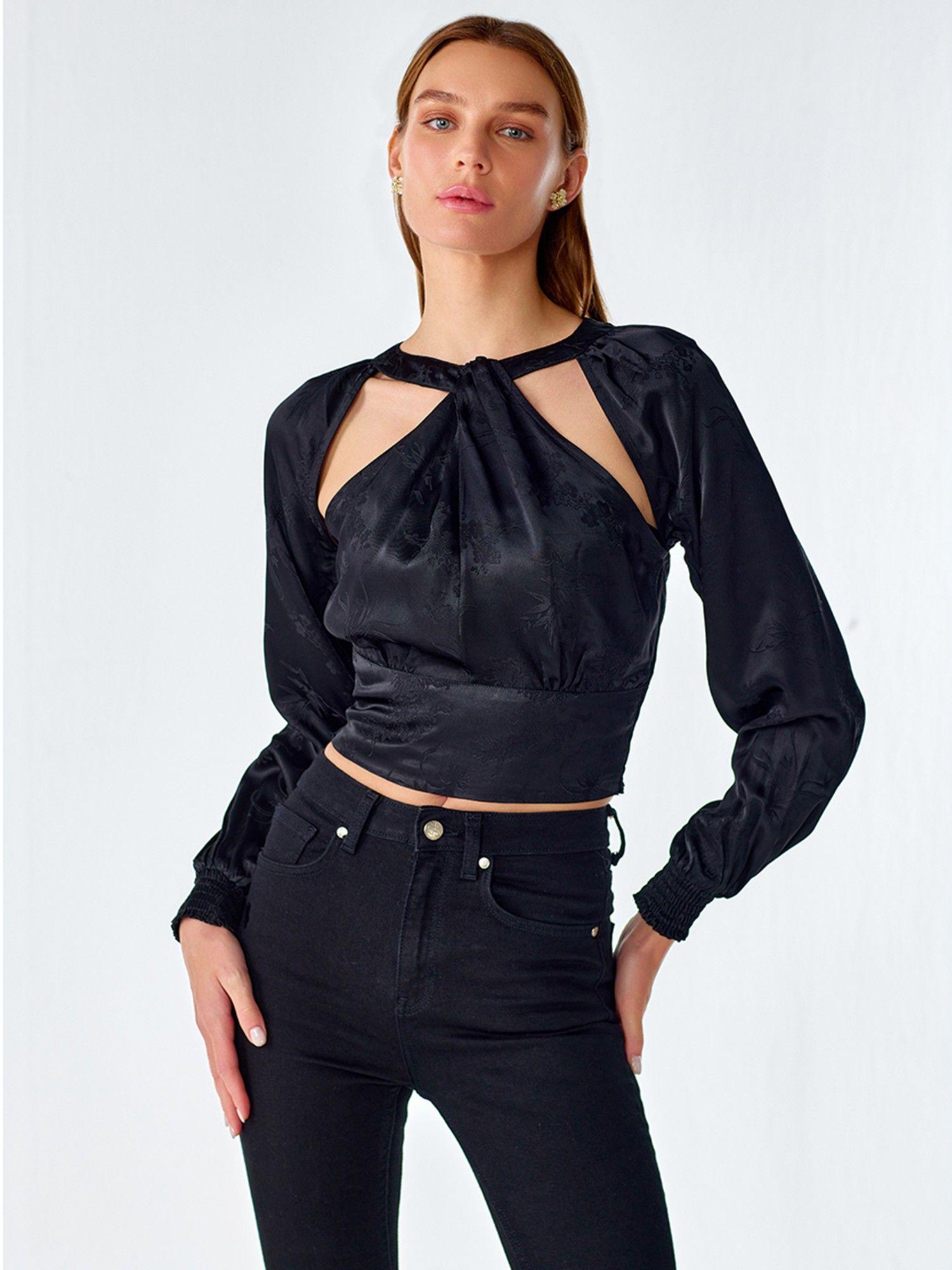 black satin jacquard crop top