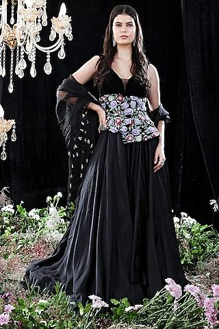 black satin organza anarkali set