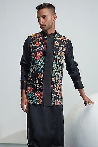 black satin organza embroidered bundi jacket