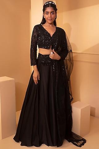 black satin organza lehenga set