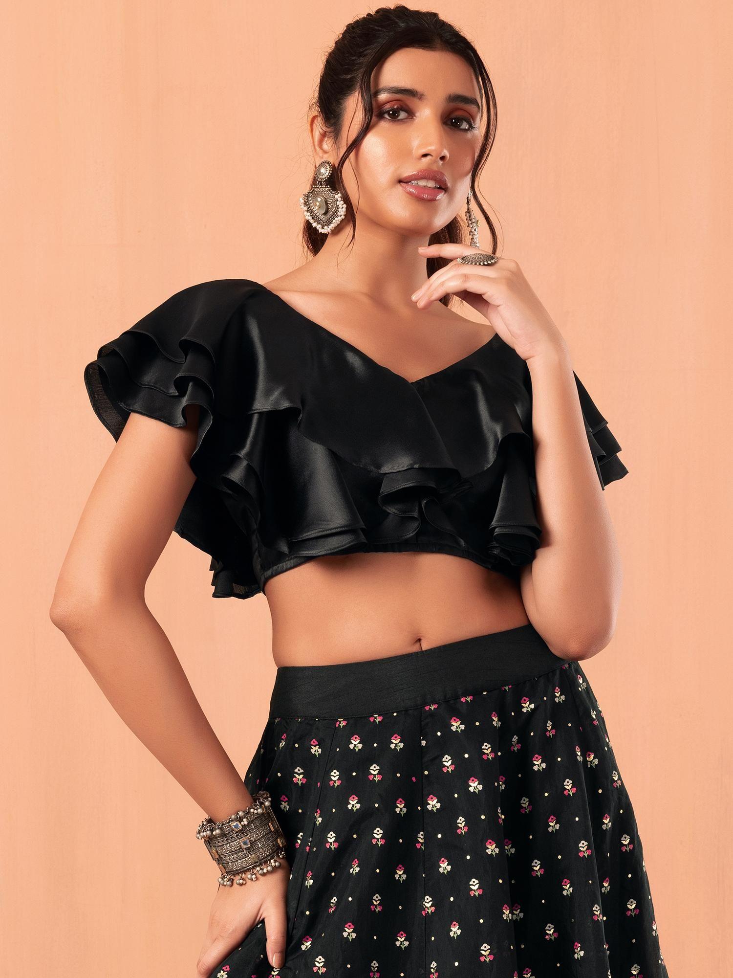 black satin ruffled blouse