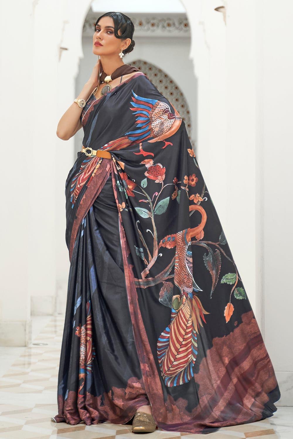 black satin saree