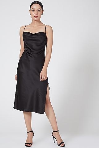 black satin slip dress