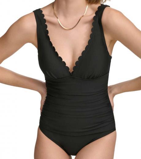 black scalloped one-piece swimsuit