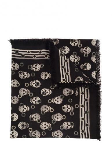 black scarf with all-over skull print