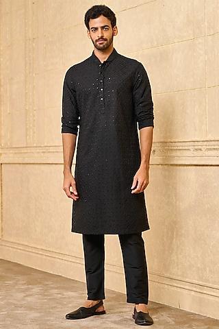 black schiffli kurta set