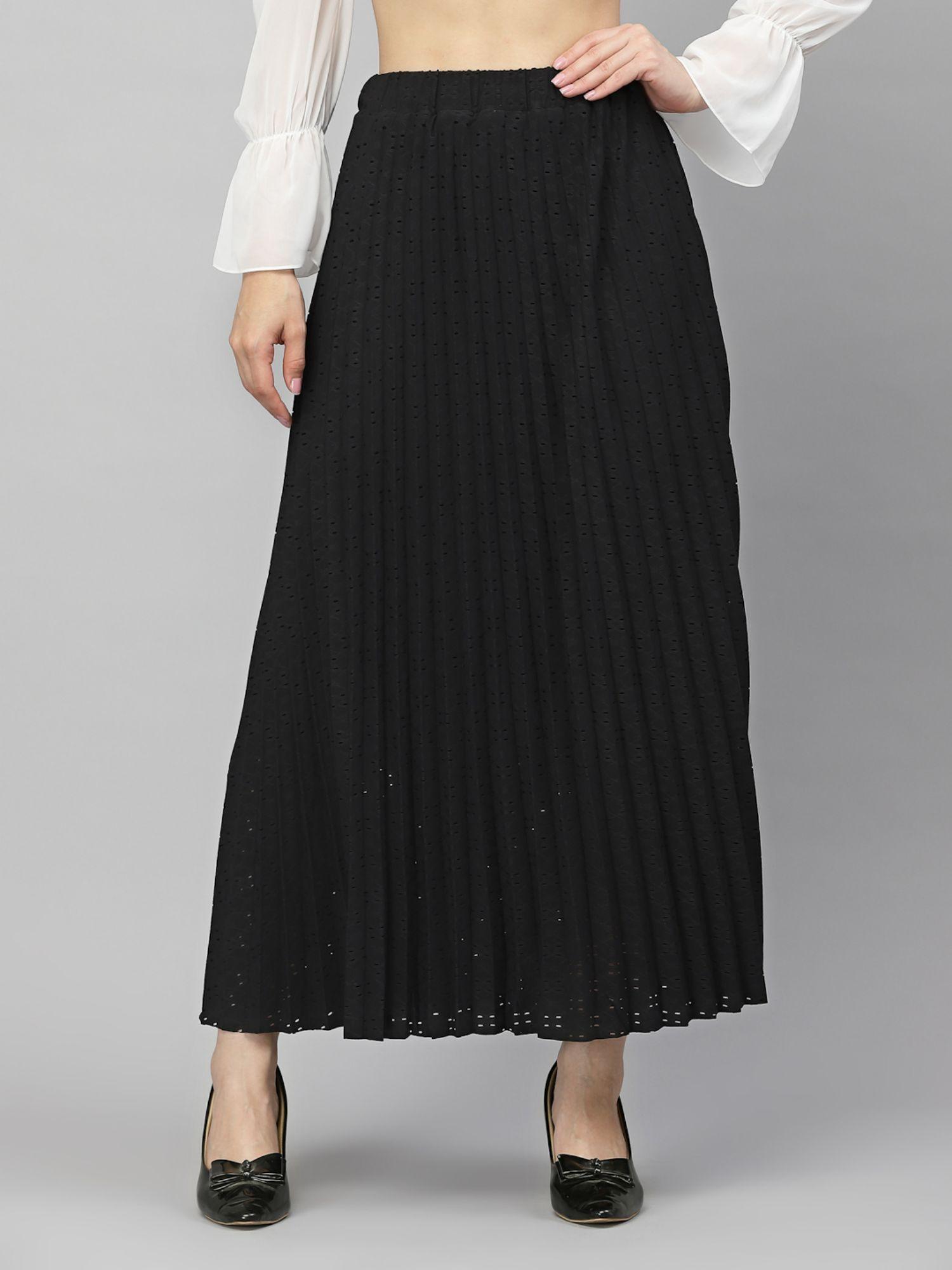 black schiffli pleated skirts