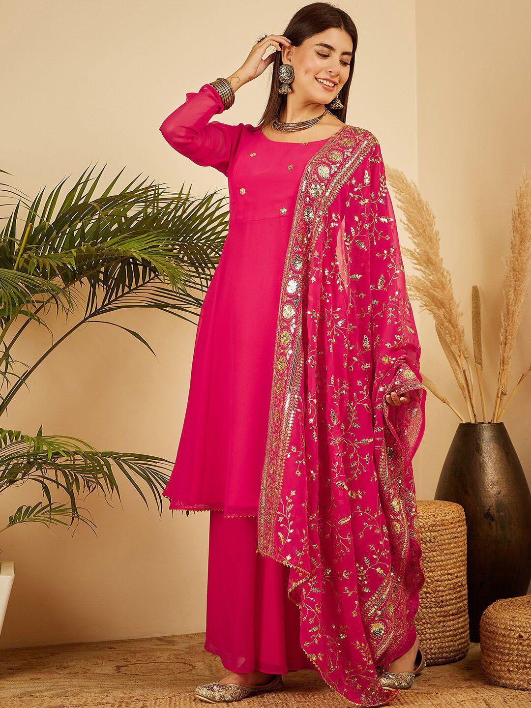 black scissor ethnic motifs embroidered a-line kurta with palazzos & dupatta