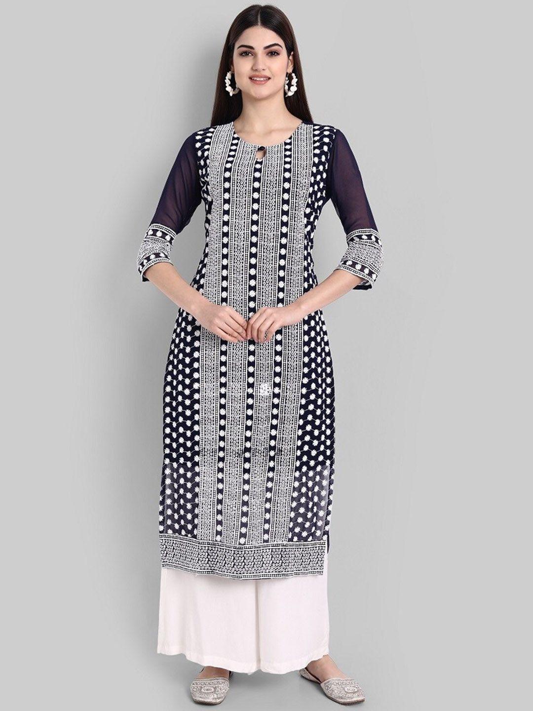 black scissor ethnic motifs embroidered keyhole neck kurta