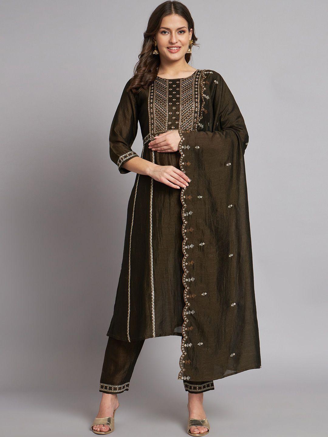 black scissor ethnic motifs embroidered sequinned a-line kurta & trouser with dupatta