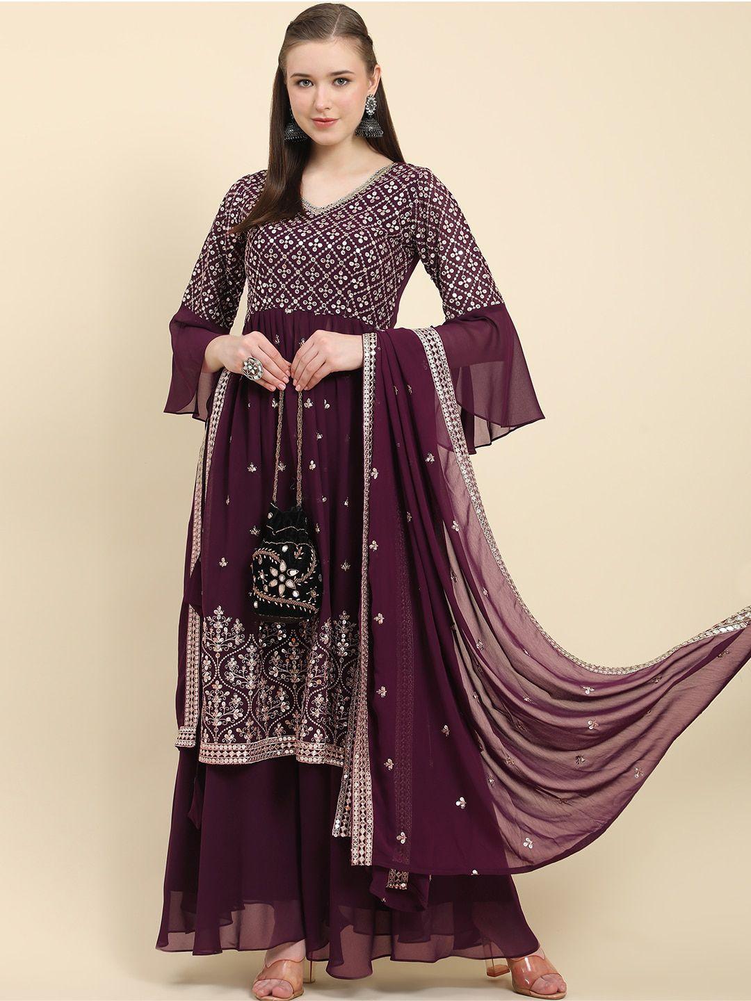 black scissor ethnic motifs embroidered sequinned kurta with palazzos & dupatta